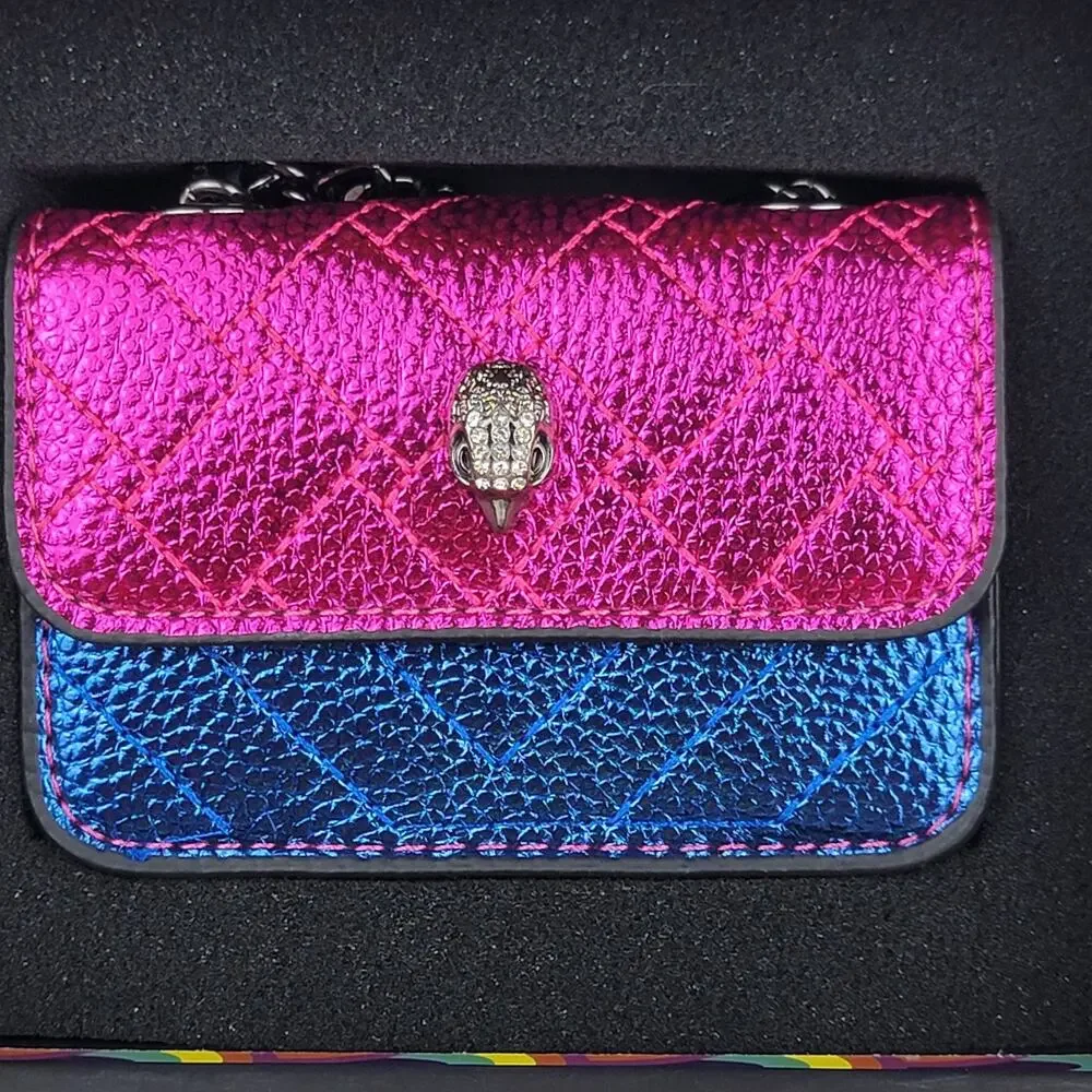 Designer Micro Mini Purse Metallic Pink Blue Crossbody Black Chain Bag Eagle New